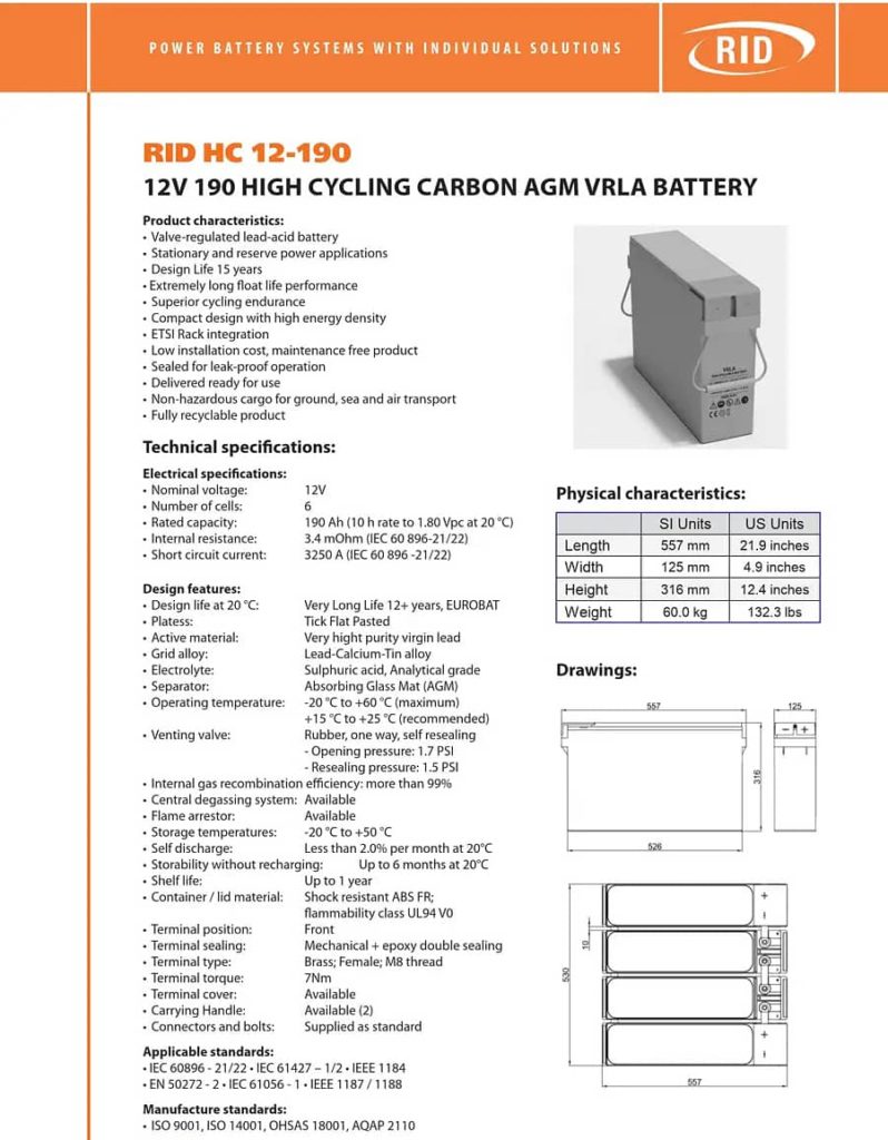 RID HC 12 190 12V 190Ah High Cycling Carbon AGM VRLA rid-hc-12-190-12v-190ah-high-cycling-carbon-agm-vrla